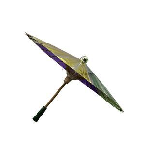 Vintage Shiny Metallic Asian Umbrella Decorative Purple Gold Green Geisha